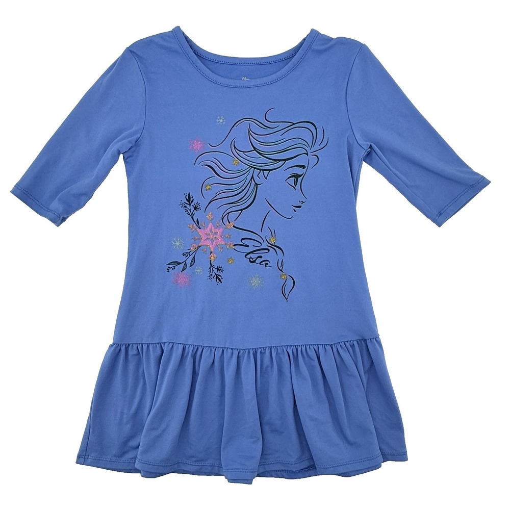 Disney Frozen‎ Elsa Dress Girls 4 5 Blue Long Sleeve Graphic Skater